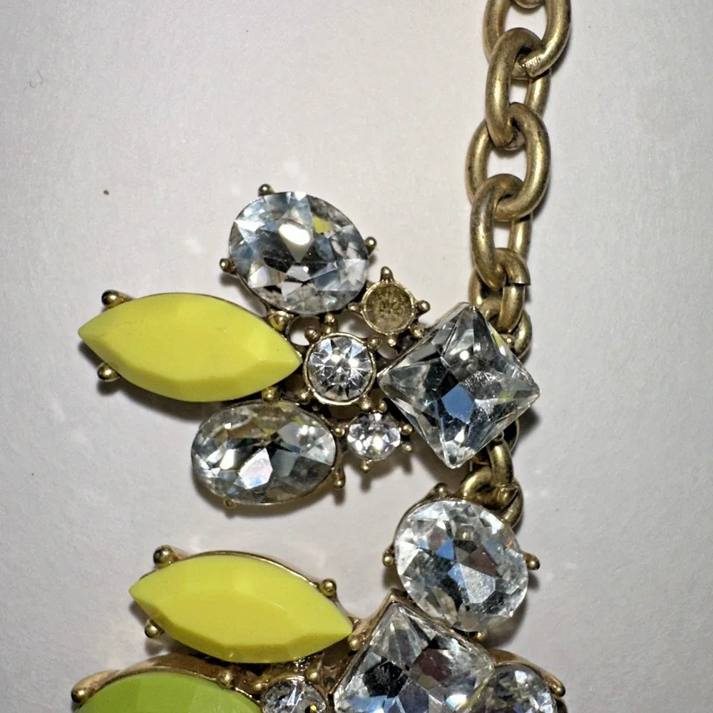 J.Crew Statement Necklace Women OS Yellow Green Gold Bib Cluster Crystal